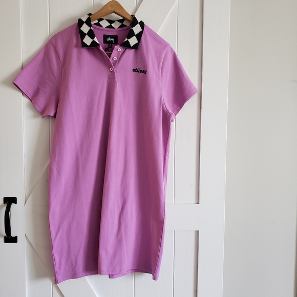 Stussy Memphis Collar Shirt Dress Pink Medium Urban Outfitters - Picture 1 of 6